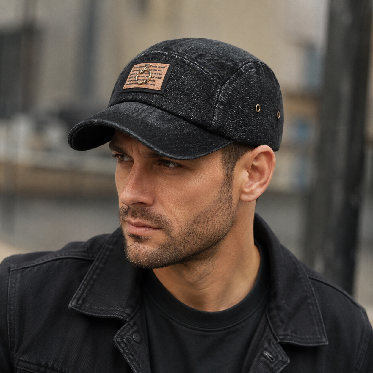 Denim 5-Panel Cap – Organic Cotton Hat With Adjustable Short Brim & Embroidered Logo