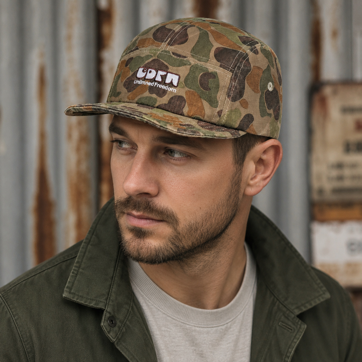 Camouflage 5-Panels Cap – Adjustable Organic Cotton Hat With Flat Visor