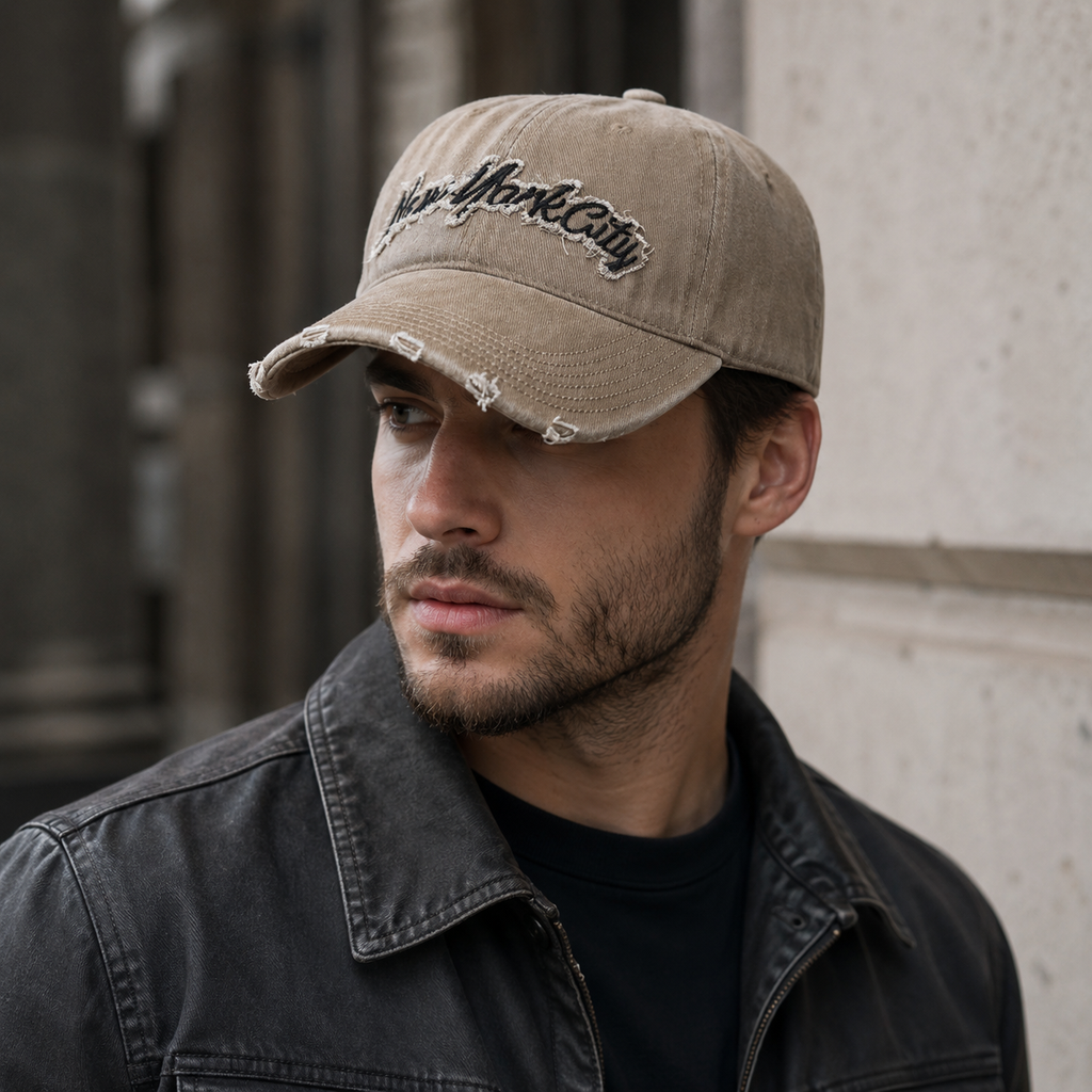 Cotton Baseball Cap – Organic Washed Adjustable NYC Hat With Embroidered Logo