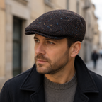 Men's Wool Ivy Cap – Classic Herringbone Flat Cap With Refined Topstitching