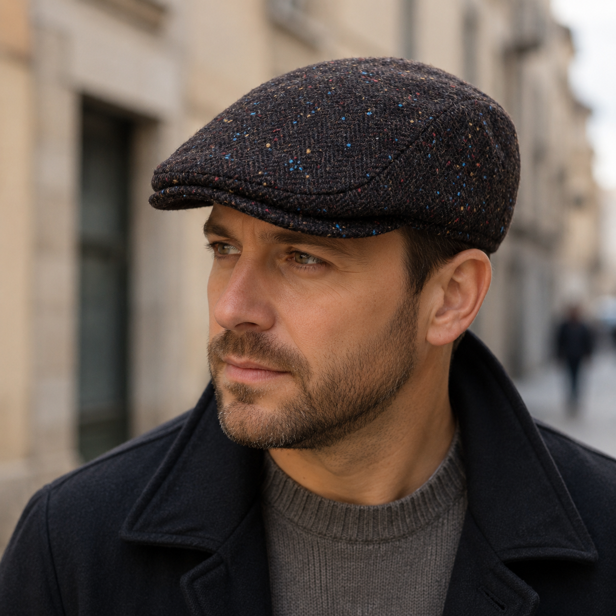 Men's Wool Ivy Cap – Classic Herringbone Flat Cap With Refined Topstitching