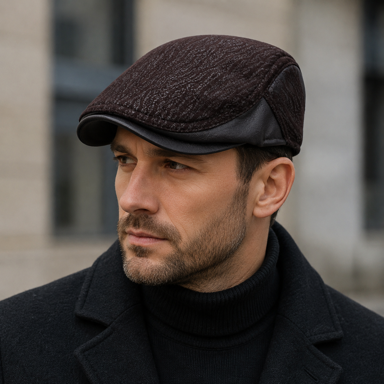 Winter Earflap Flat Cap – Adjustable Organic Cotton Acrylic Blend Hat With Burned Pattern
