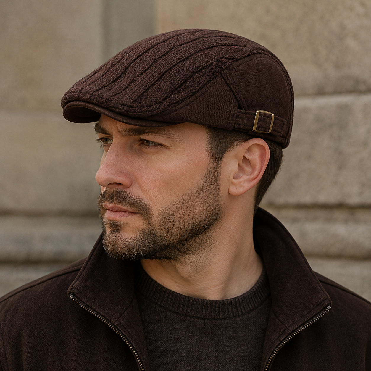Winter Knitted Flat Cap – Adjustable Cotton Acrylic Classic Men's Warm Hat
