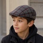 Kids Plaid Flat Cap – Adjustable Wool Acrylic Duckbill Hat for Winter Warmth