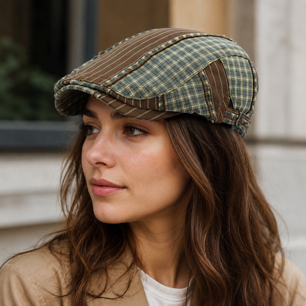 Tartan Cotton Flat Cap – Adjustable Organic Hat With Breathable Sweatband