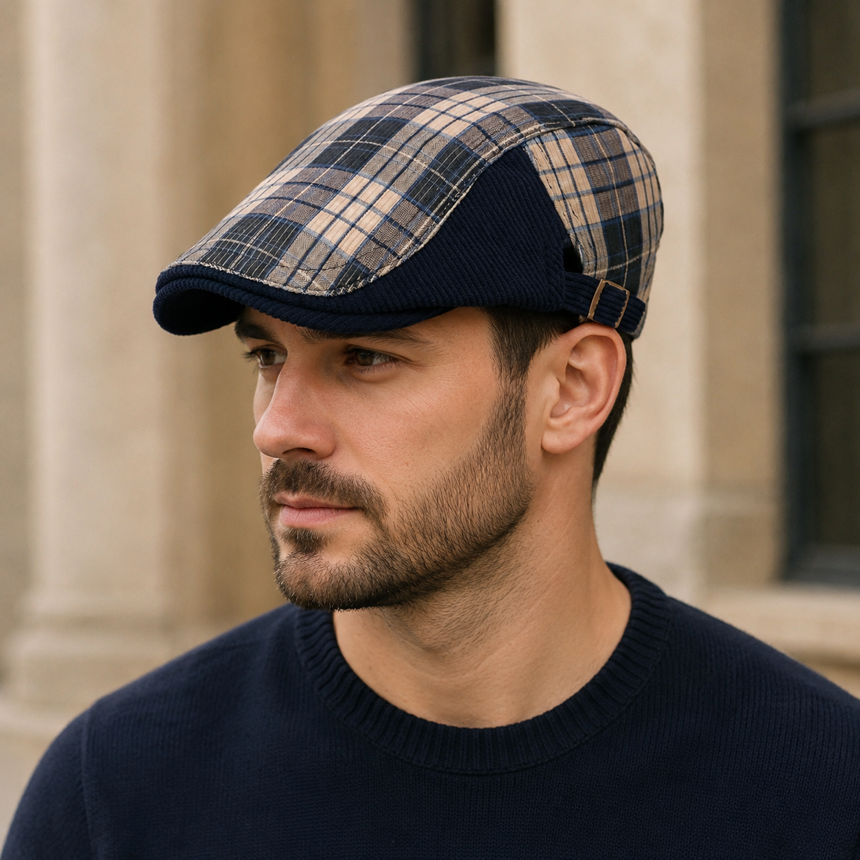 Tartan Corduroy Cap – Adjustable Flat Cap With Classic Heritage Pattern