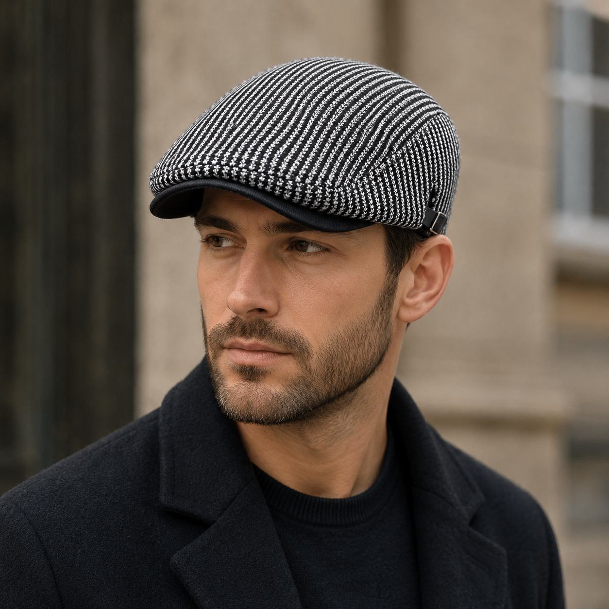 Cotton Flat Cap – Adjustable Striped Knitted Lightweight Casual Hat for Men