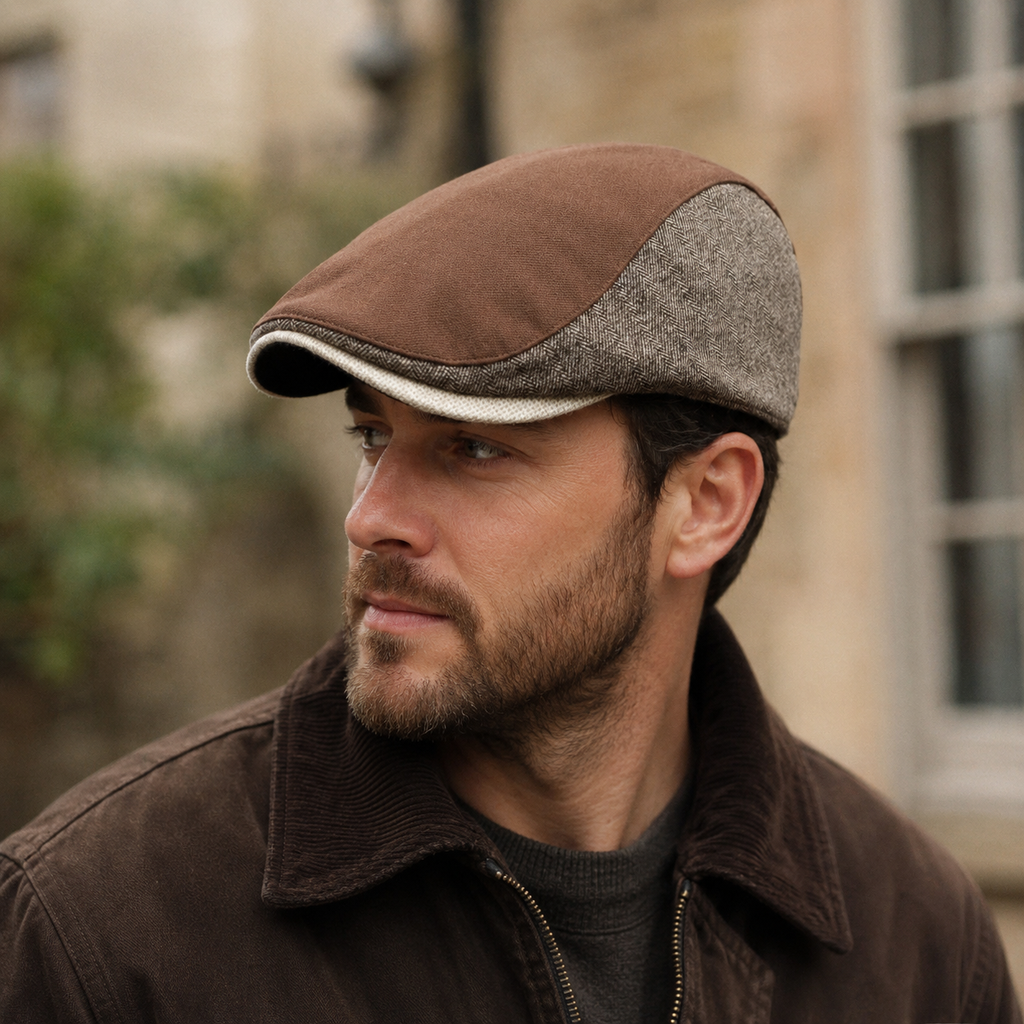 Bolton Flat Cap - Adjustable Cotton Plaid & Herringbone Classic Hat for Men & Women