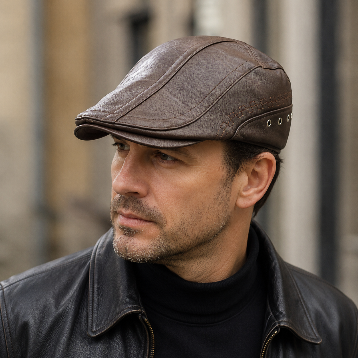Leather Duckbill Cap – Adjustable Vegan Leather Flatcap Unisex Headwear