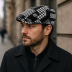 Houndstooth Flat Cap – Adjustable Cotton Acrylic Cap | Classic Unisex Headwear