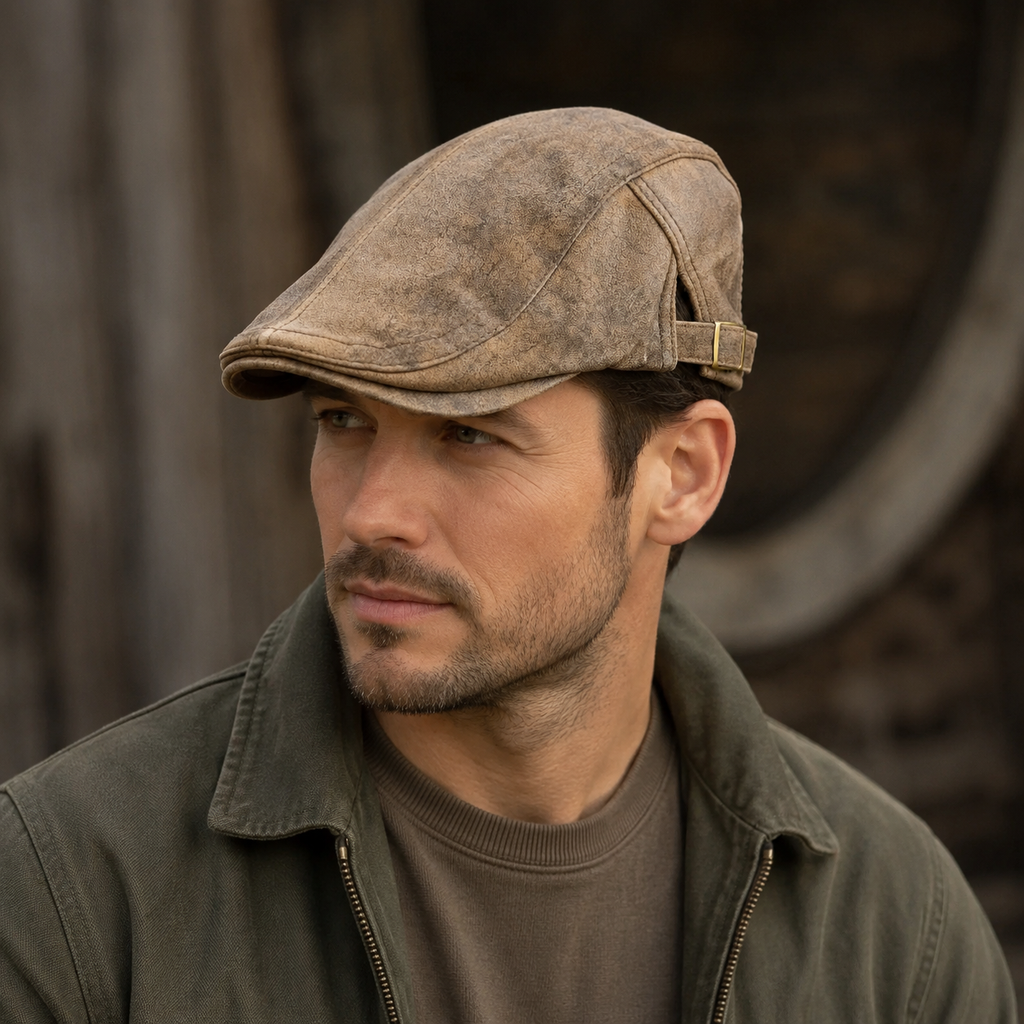 Suede Duckbill Cap – Retro Distressed Flat Cap With Organic Cotton Sweatband