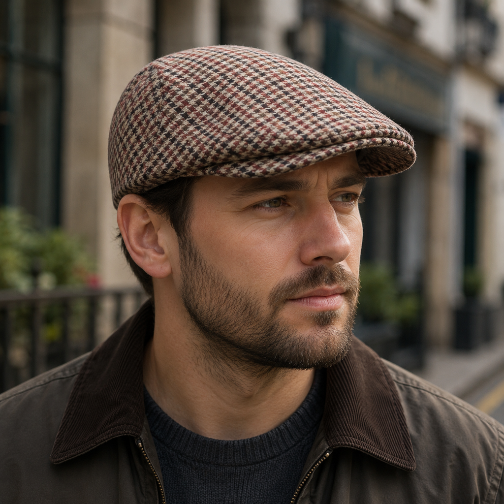 Plaid Houndstooth Flat Cap – Adjustable Cotton Hat Unisex Classic Style