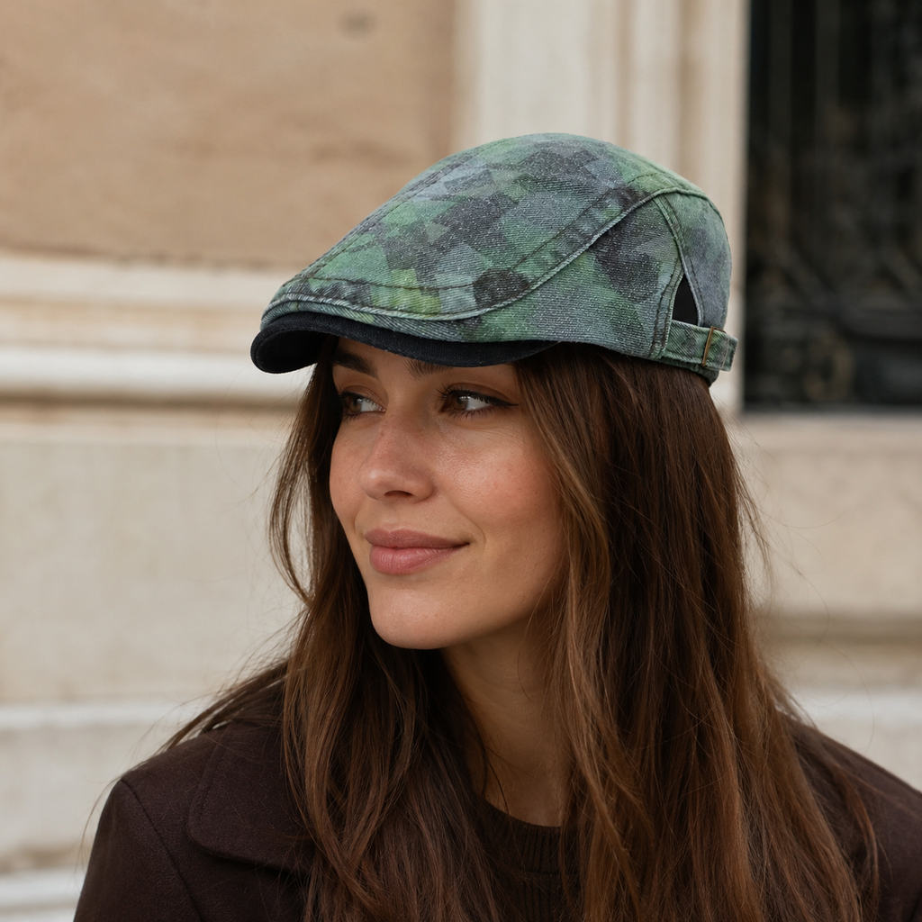 Cotton Flat Cap – Organic Adjustable Hat With Geometric Graffiti Print