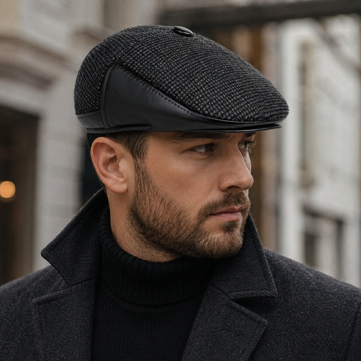 Cotton Leather Flat Cap – Folding Earflap Hat | Warm Winter Classic Style