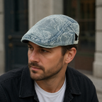 Denim Flat Cap – Adjustable Cotton Hat | Vintage Style Distressed Headwear