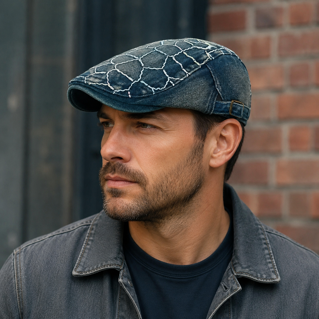Denim Flat Cap – Adjustable Organic Cotton Hat | Lightweight Floral Spring Headwear