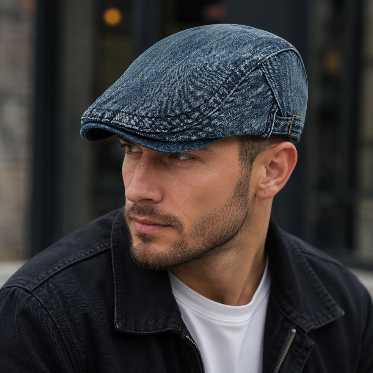 Denim Flat Cap – Adjustable Organic Cotton Retro Gatsby Hat by Hatloom
