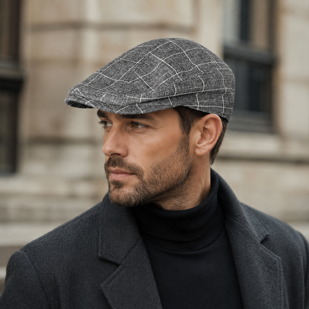 Vintage Plaid Flat Cap – Classic Cotton Adjustable Hat For Men & Women