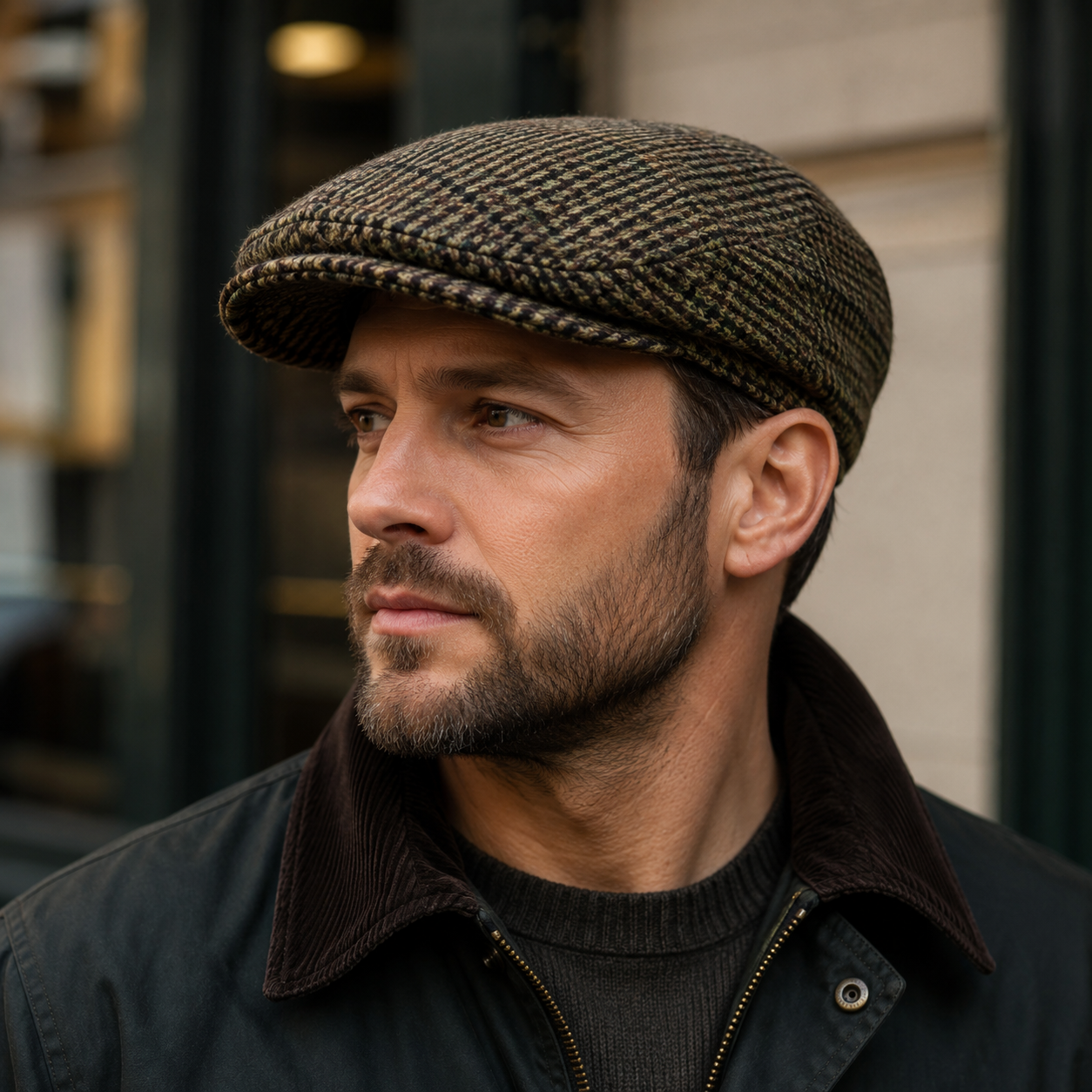 Houndstooth Wool Cap – Classic Flat Cap Hat | Warm Winter Headwear For Men & Women