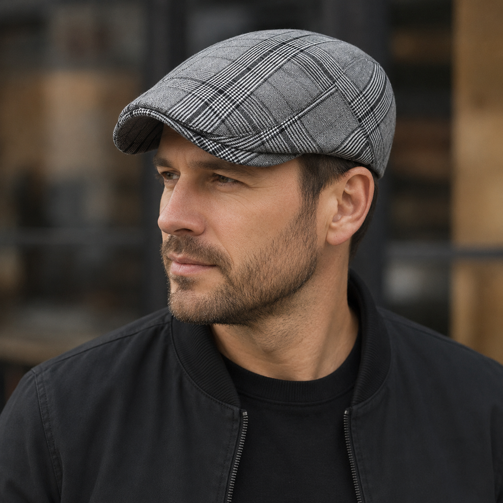 Plaid Cotton Flat Cap – Adjustable Classic Unisex Summer Hat 55-59 cm