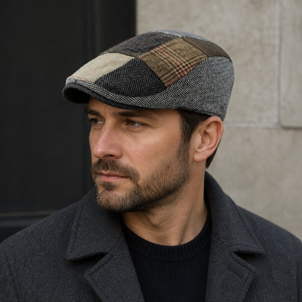 Herringbone Flat Cap – Classic Patchwork Design With Comfortable Cotton Lining