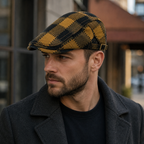 Retro Plaid Flat Cap – Adjustable Cotton Acrylic Classic Pattern Hat for Men