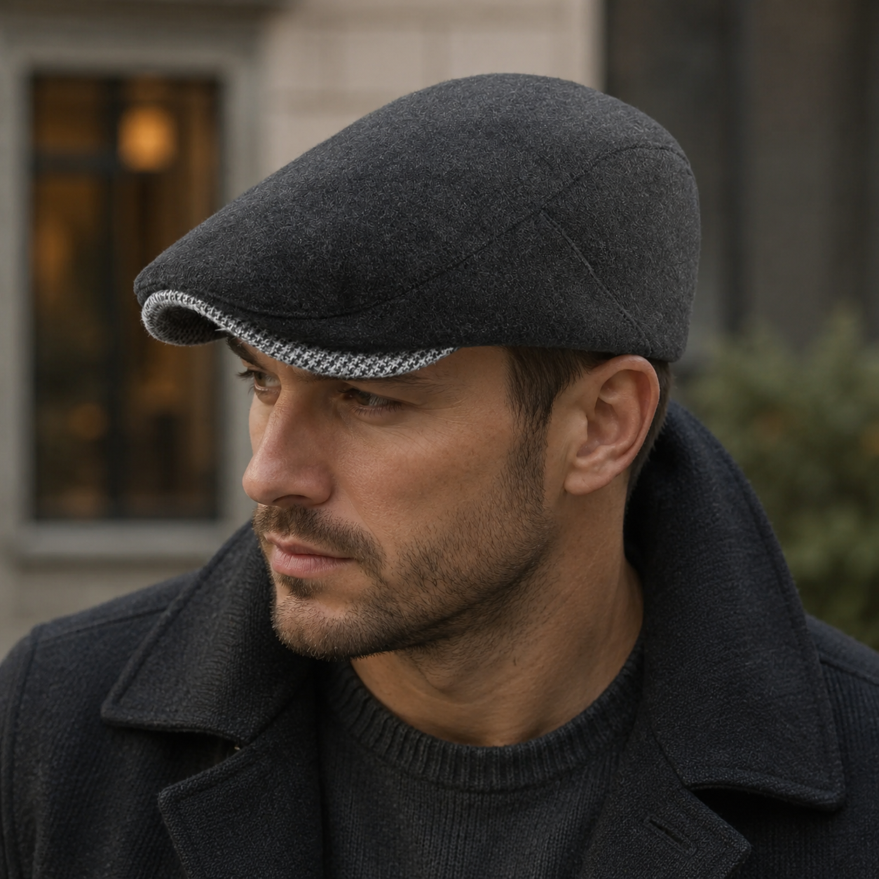 Houndstooth Flat Cap – Adjustable Wool & Cotton Visor Hat For Men & Women