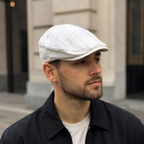 White Plaid Flat Cap - Breathable Cotton Acrylic Blend Summer Hat for Men