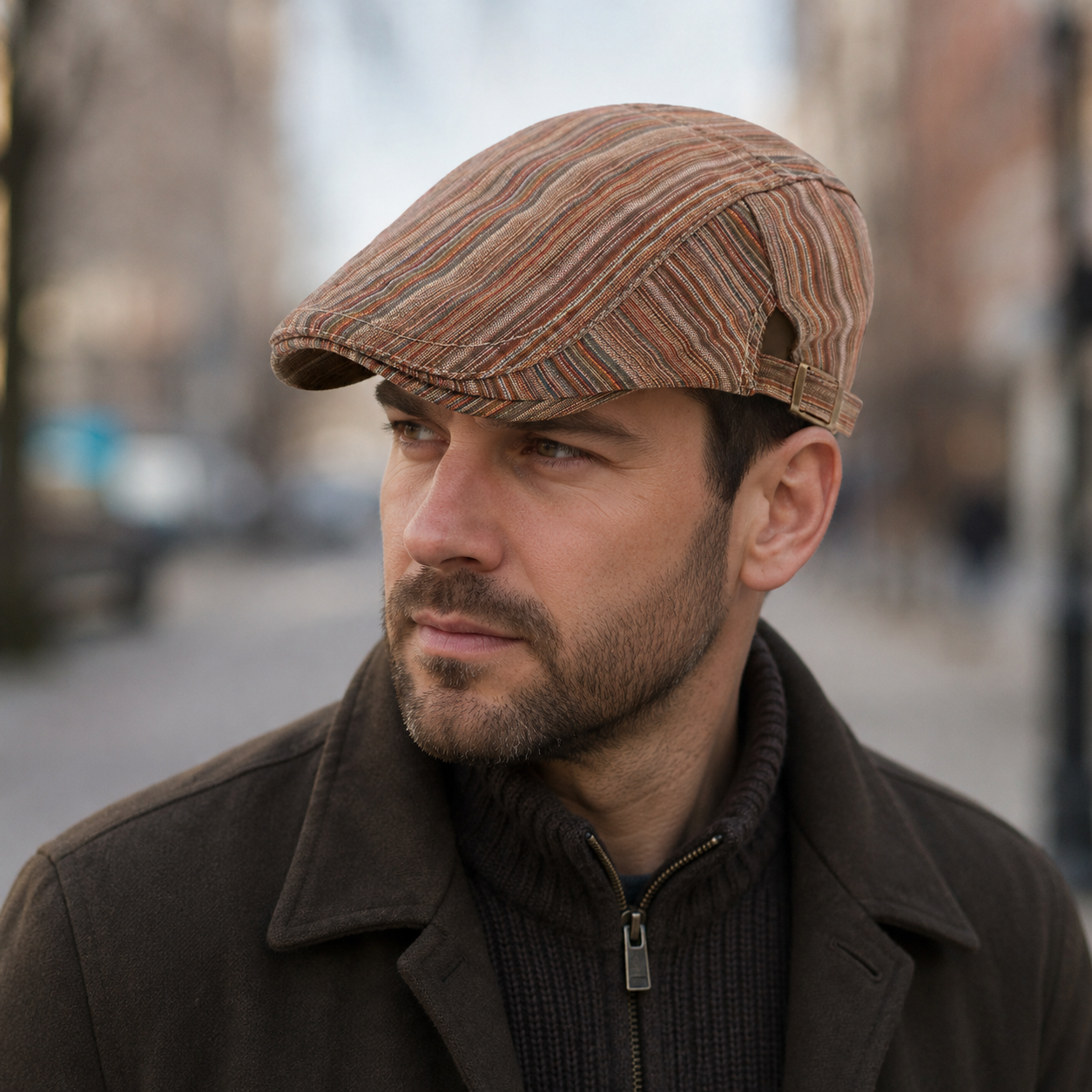 Vintage Flat Cap – Adjustable Striped Cotton Classic Canterbury Hat For Men