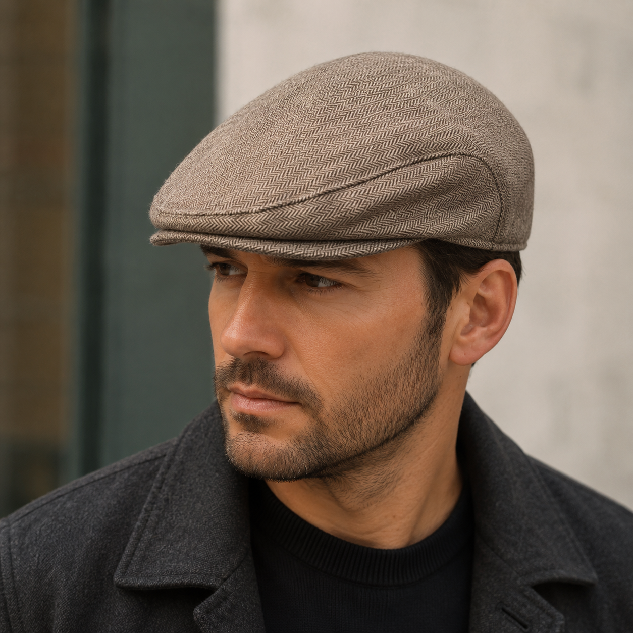 Kids Flat Cap - Adjustable Cotton Herringbone Pattern Hat for Toddlers