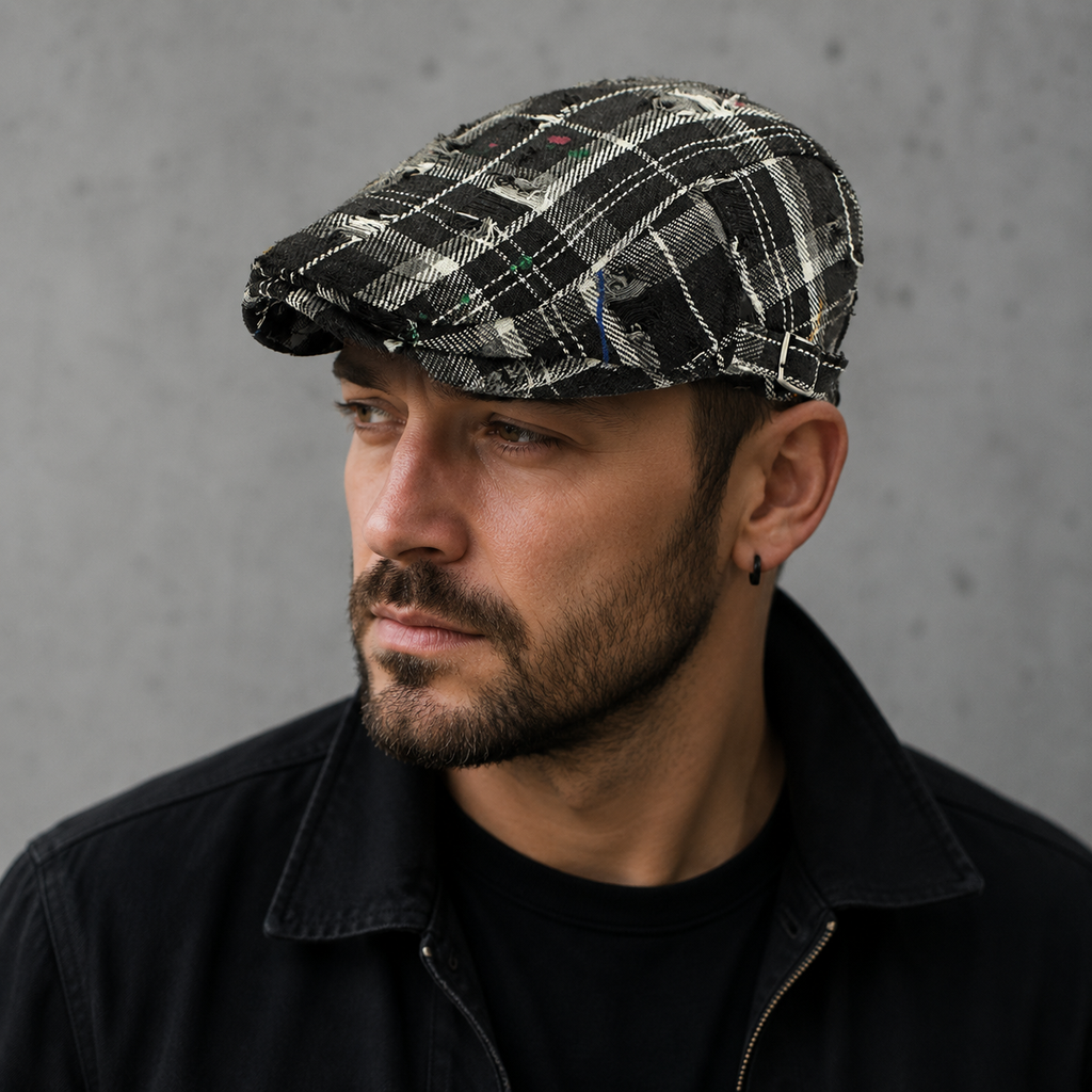 Knitted Plaid Flat Cap – Adjustable Cotton Acrylic Classic Hat For Men & Women