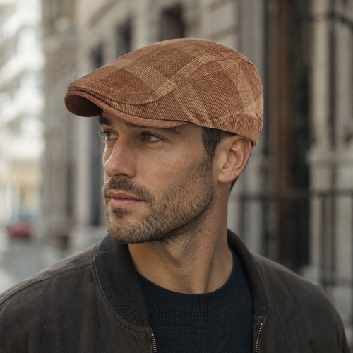 Corduroy Flat Cap – Adjustable Plaid Cotton Hat for Men & Women by Hatloom