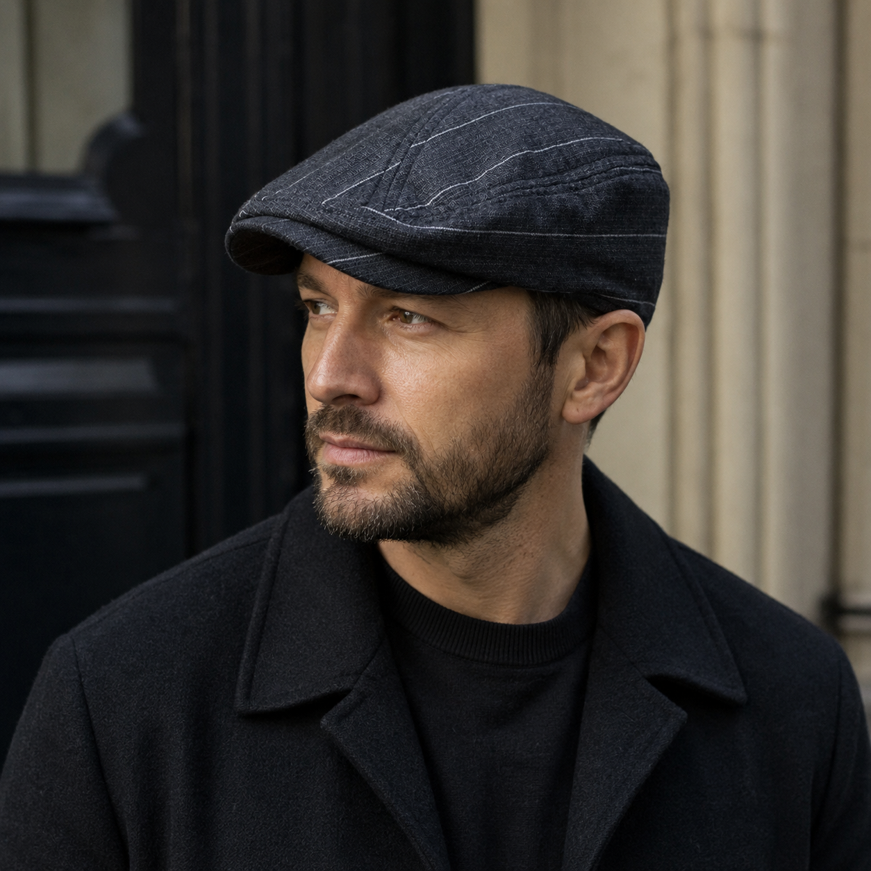 Linen Flat Cap - Gray Striped Breathable Summer Hat for Men & Women | Lightweight