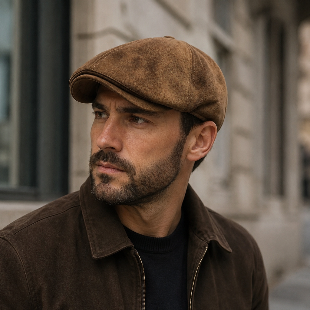 Vintage Leather Flat Cap – Adjustable Vegan Leather Cap With Cotton Sweatband