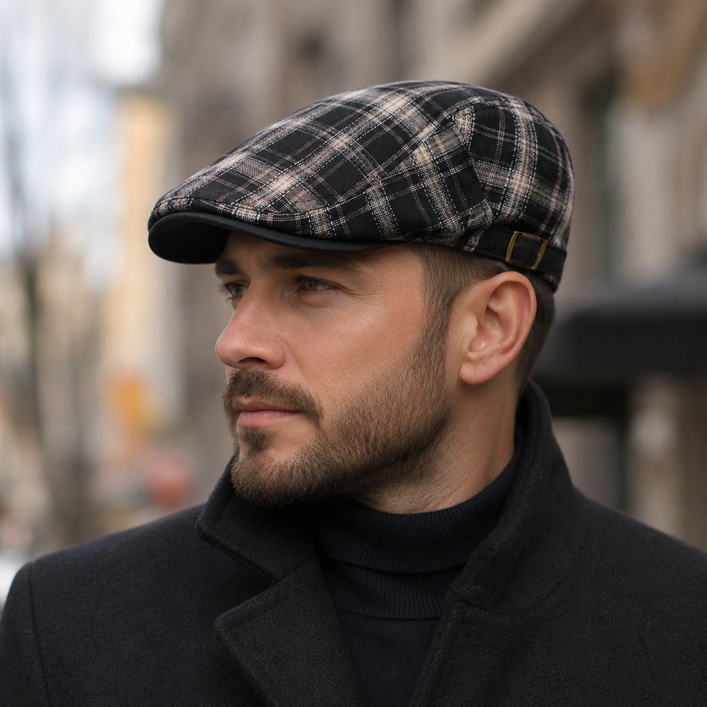 Cotton Flat Cap – Adjustable Plaid Classic Unisex Hatloom Hat 55-61cm