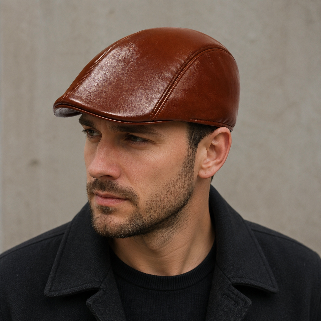 Leather Duckbill Cap – Vegan Leather Flat Cap Style | Unisex Hat Size 56-58