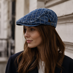 Denim Flat Cap – Adjustable Cotton Rhombus Pattern Hat for Men & Women