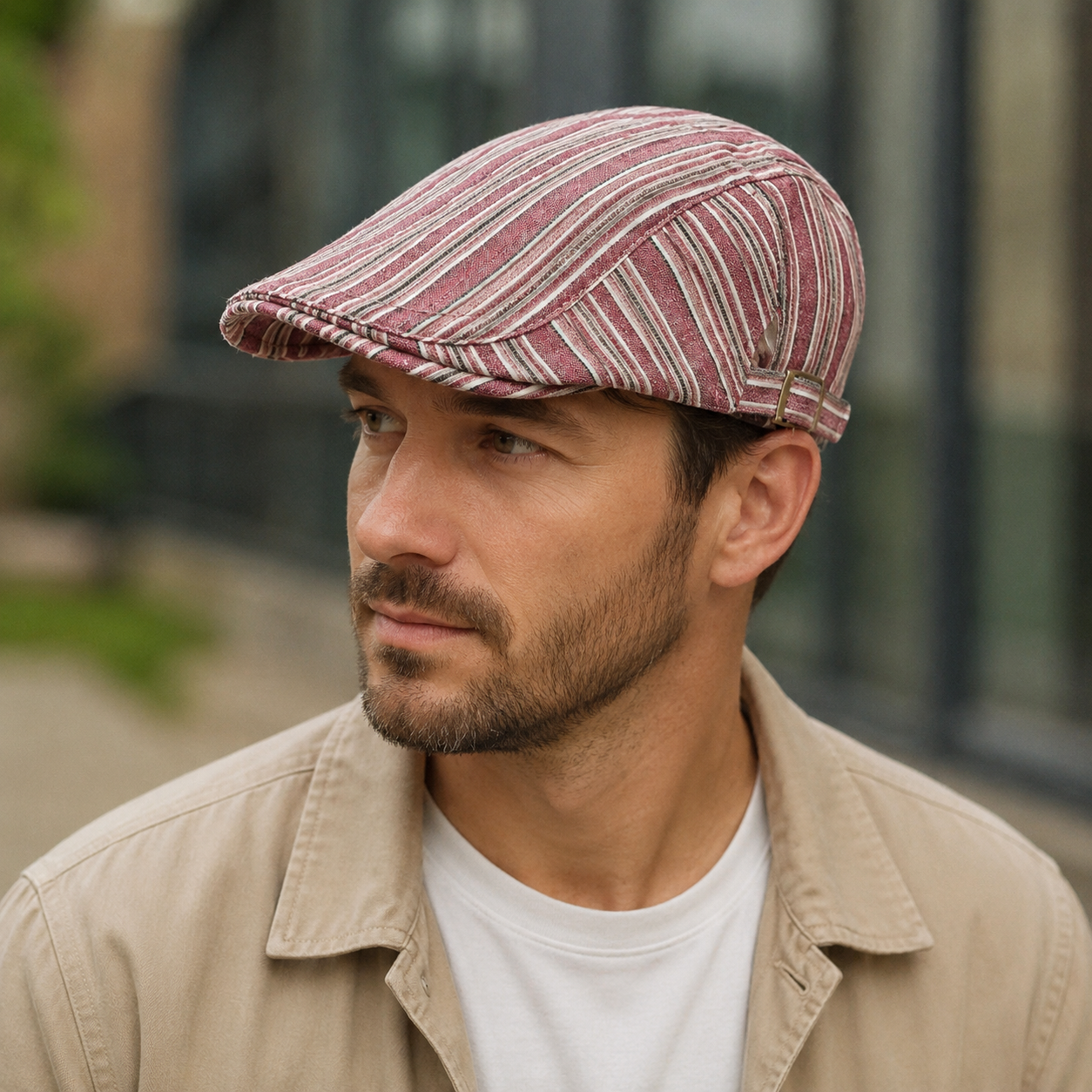 Cotton Flat Cap – Adjustable Striped Classic Hat For Men & Women Breathable