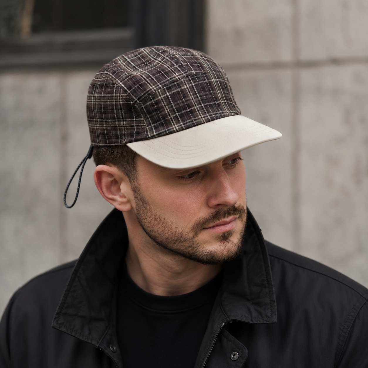 Retro Plaid Cap – Adjustable 5 Panels Hat with Flat Visor & Breathable Acrylic