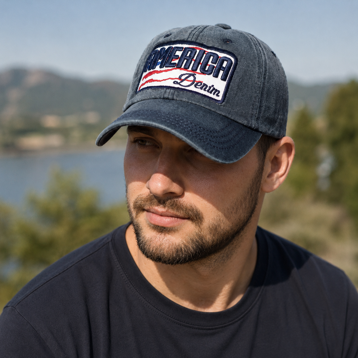 Denim Baseball Cap – Organic Cotton Adjustable Washed Hat With Embroidered Logo