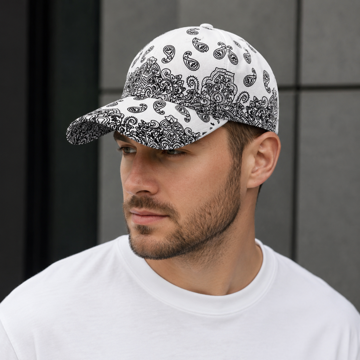 Cashew Flowers Baseball Cap - Adjustable Cotton Acrylic Black White Hat