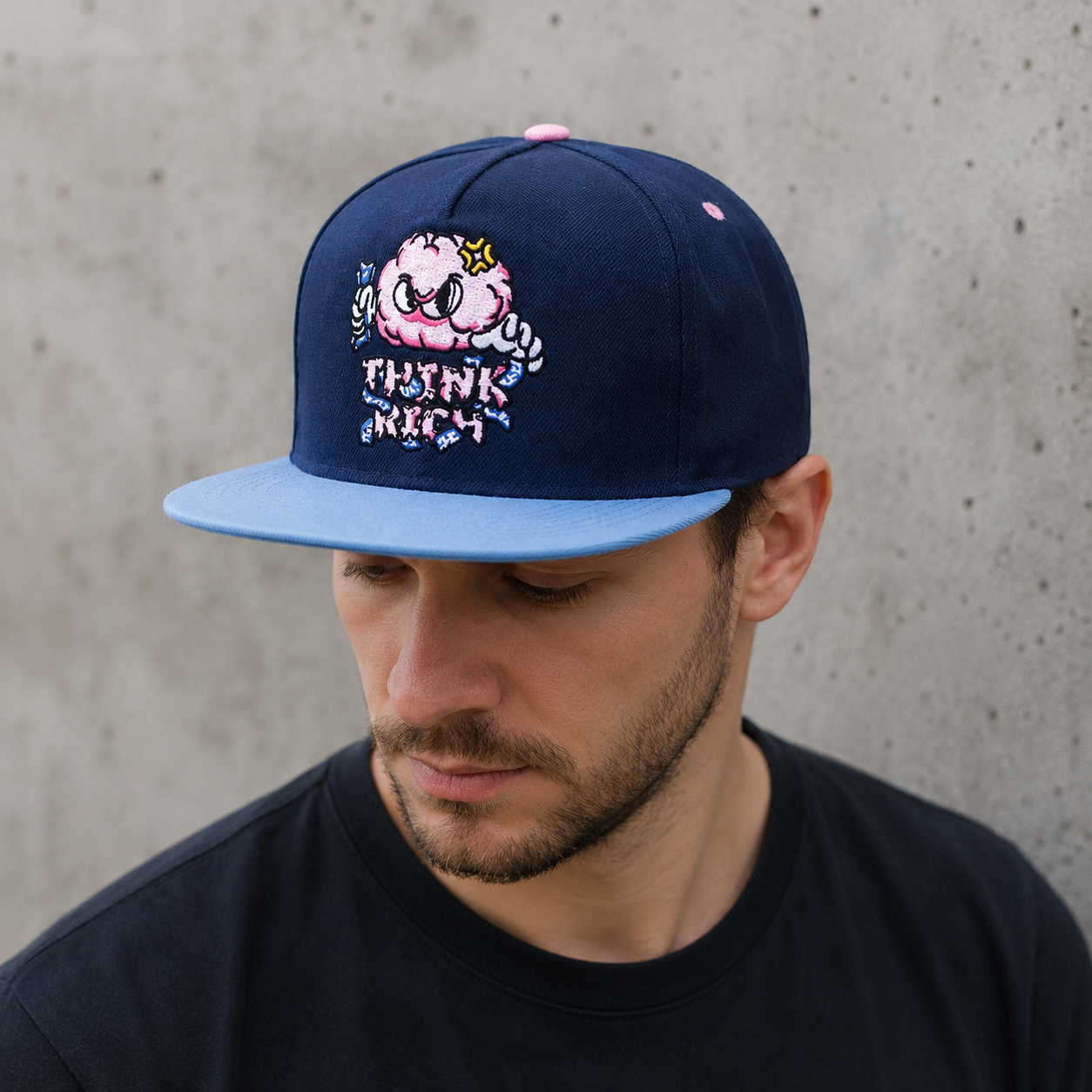 Navy Blue Snapback Cap – Adjustable Cotton Acrylic Hat With Embroidered Logo