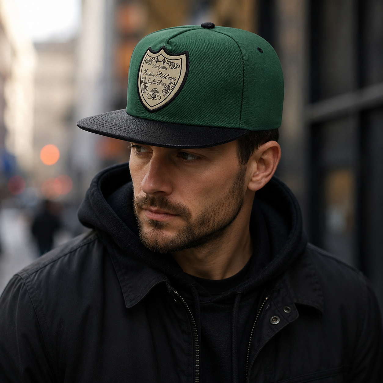 Green Snapback Cap – Adjustable Cotton Acrylic Hat With Embroidered Details