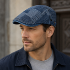 Denim Flat Cap – Adjustable Patchwork Cotton Hat | Stylish Vintage Headwear