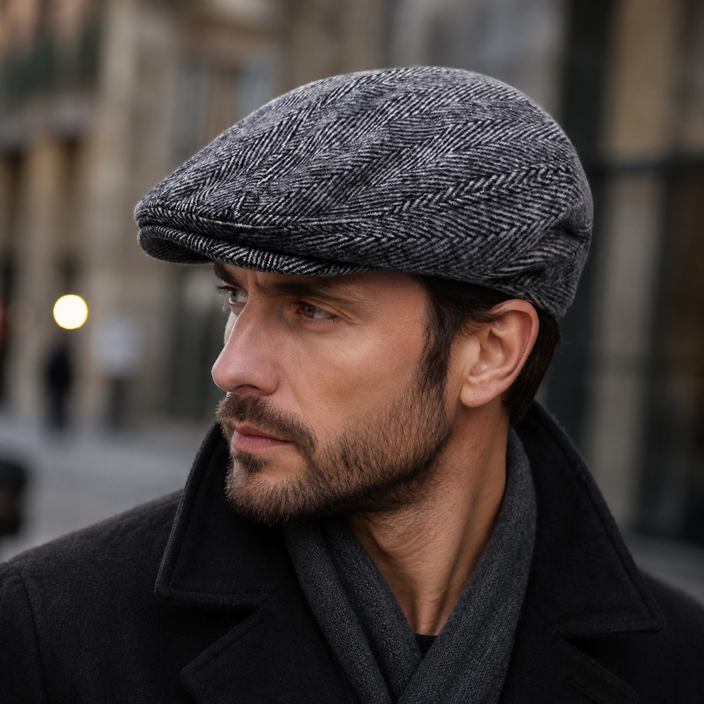 Cotton Flat Cap – Adjustable Herringbone Hat For Stylish Summer Comfort