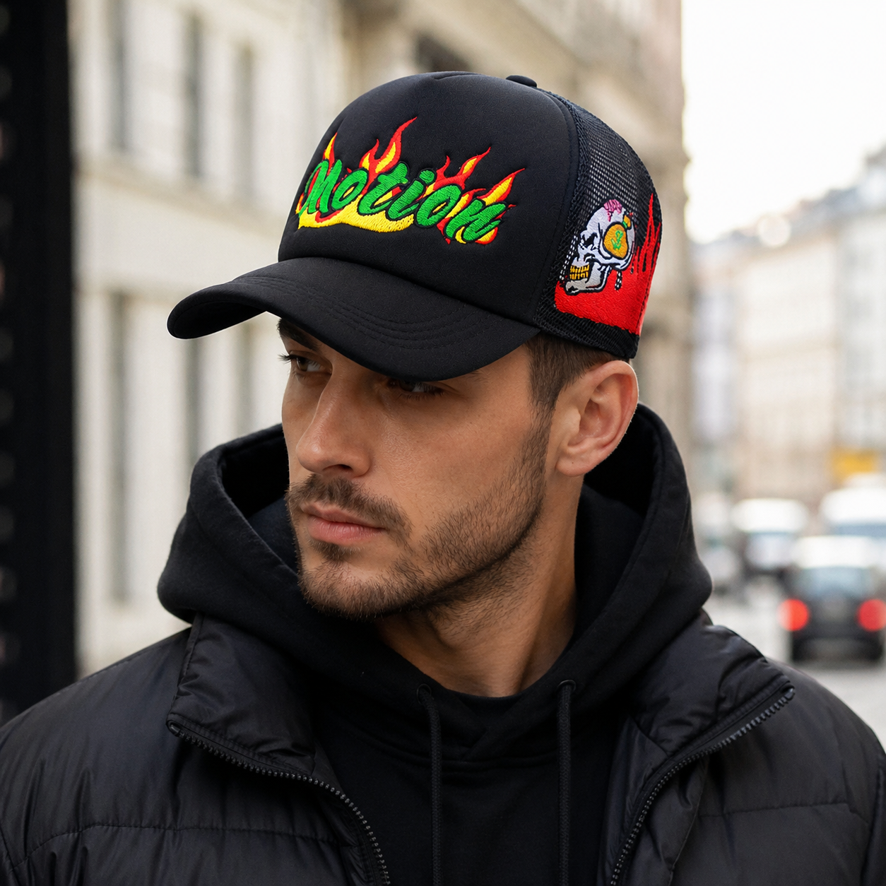 Mesh Trucker Cap – Breathable Adjustable Baseball Style Hat with Embroidered Details