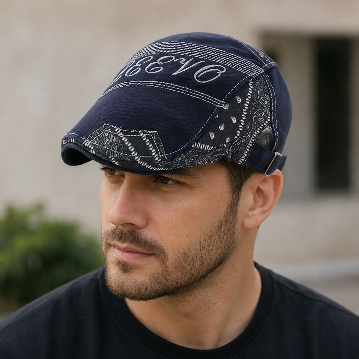 Ethnic Patchwork Flat Cap – Adjustable Cotton Hat for Men & Women Classic Style