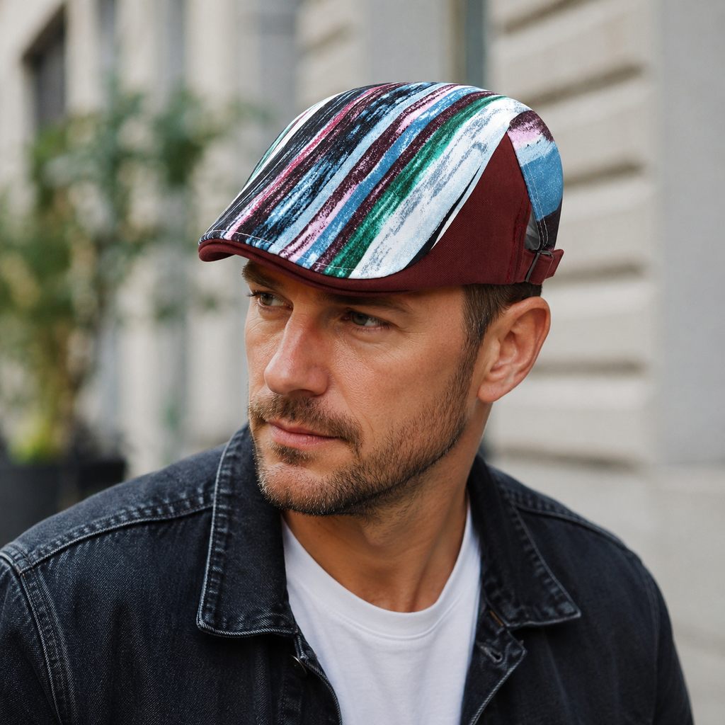 Cotton Flat Cap – Adjustable Striped Classic Summer Hat for Men & Women