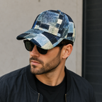 Vintage Denim Cap - Adjustable Patchwork Baseball Hat Cotton Acrylic Blend