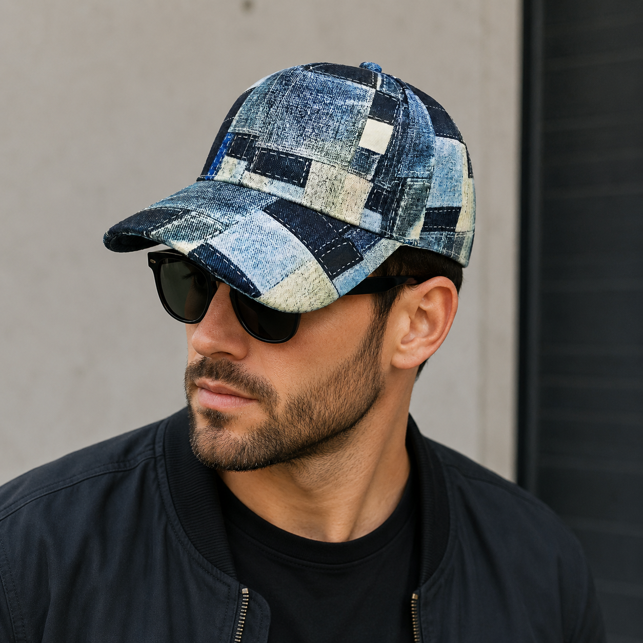 Vintage Denim Cap - Adjustable Patchwork Baseball Hat Cotton Acrylic Blend